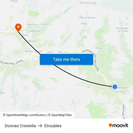 Donnas Crestella to Etroubles map