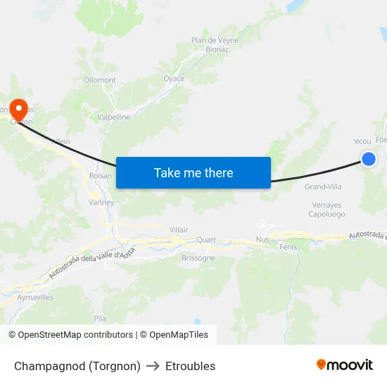 Champagnod (Torgnon) to Etroubles map
