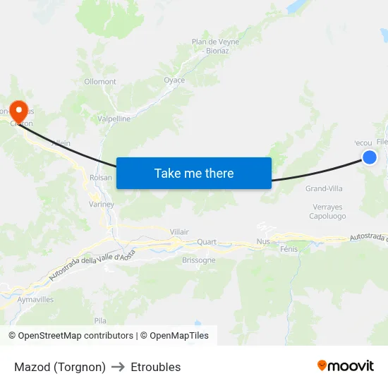 Mazod (Torgnon) to Etroubles map