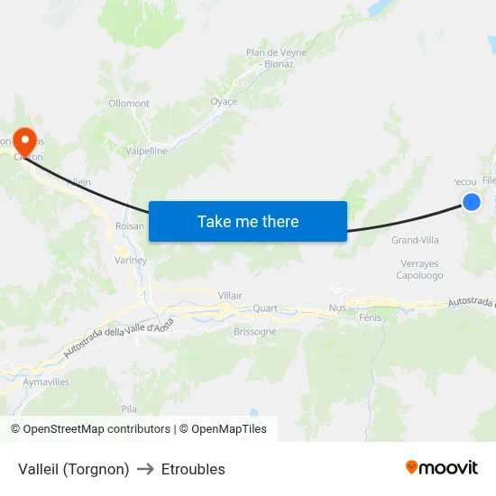 Valleil (Torgnon) to Etroubles map