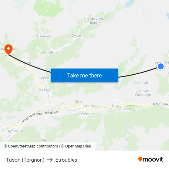 Tuson (Torgnon) to Etroubles map
