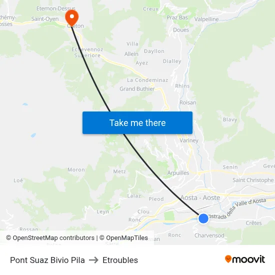 Pont Suaz Pila Junction to Etroubles map