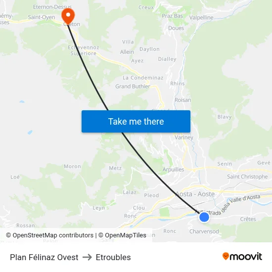 Plan Félinaz West to Etroubles map