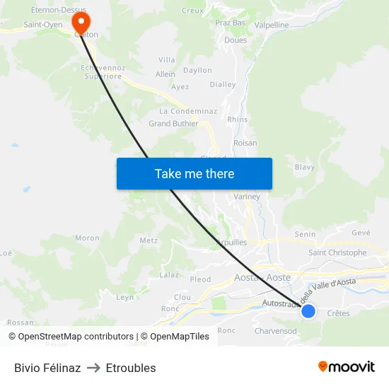 Felinaz Junction to Etroubles map