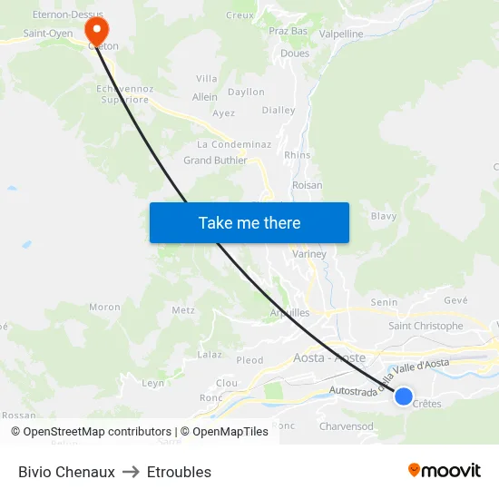 Chenaux Junction to Etroubles map