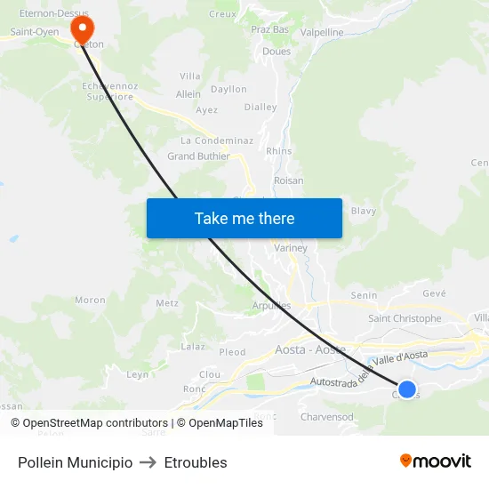 Pollein Town Hall to Etroubles map
