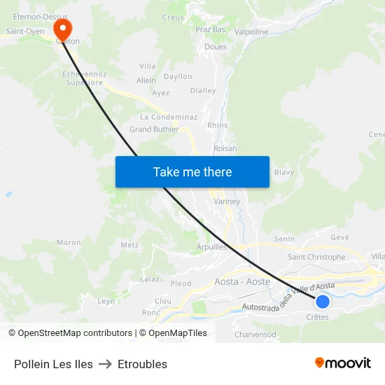 Pollein Les Iles to Etroubles map