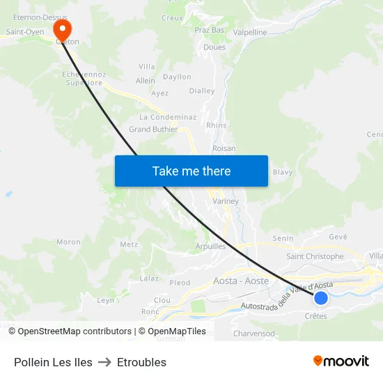 Pollein Les Iles to Etroubles map