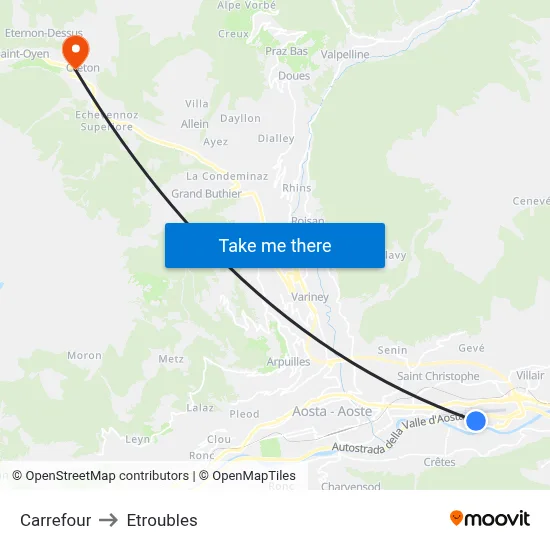 Carrefour to Etroubles map