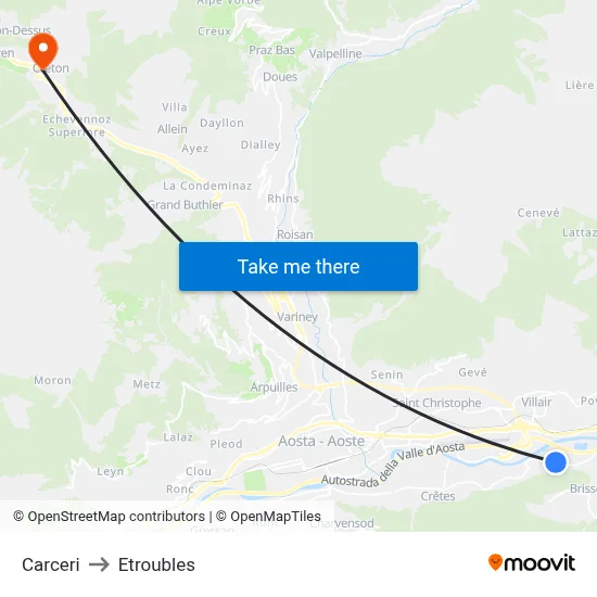 Prisons to Etroubles map