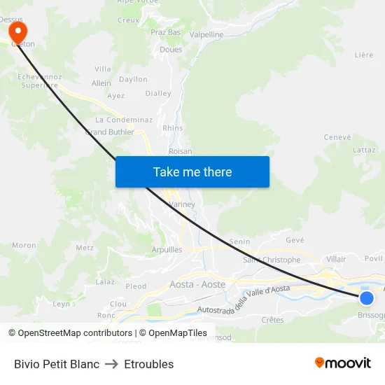 Petit Blanc Junction to Etroubles map
