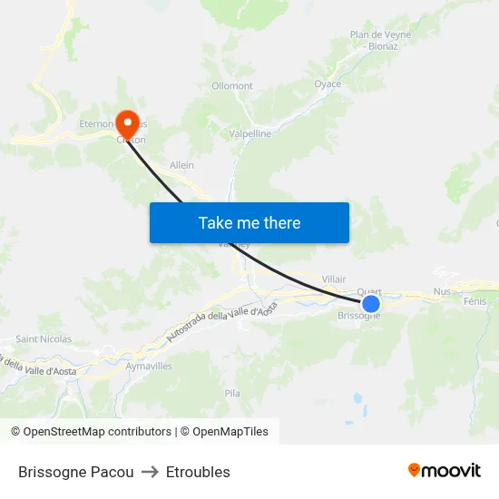 Brissogne Pacou to Etroubles map