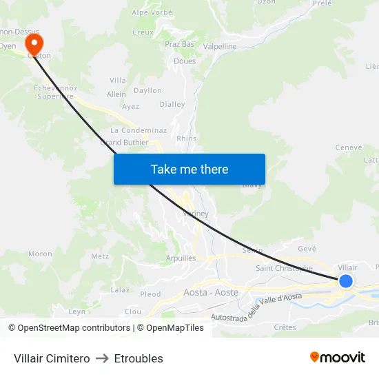 Villair Cemetery to Etroubles map