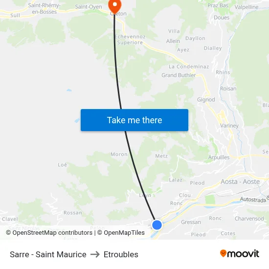 Sarre - Saint Maurice to Etroubles map