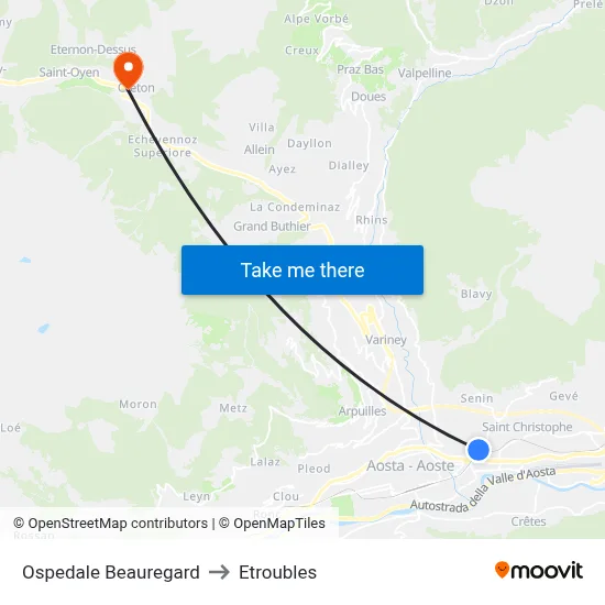 Beauregard Hospital to Etroubles map