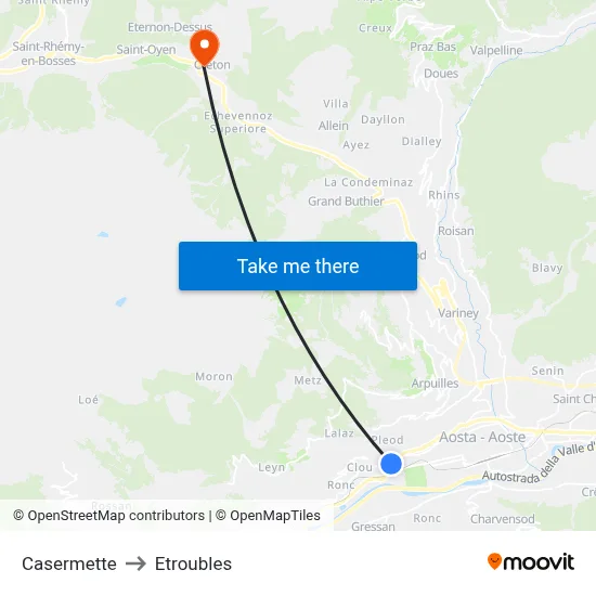Casermette to Etroubles map