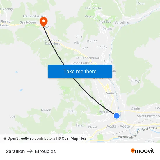 Saraillon to Etroubles map