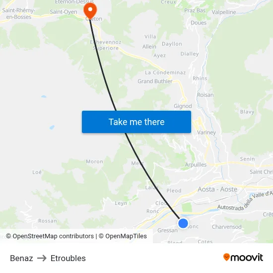 Benaz to Etroubles map