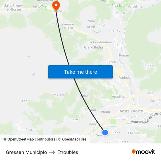Gressan Town Hall to Etroubles map