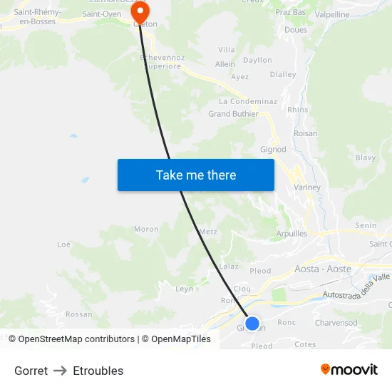 Gorret to Etroubles map