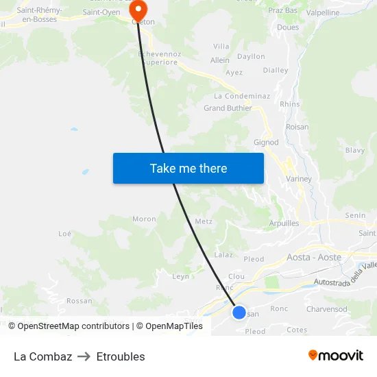 La Combaz to Etroubles map