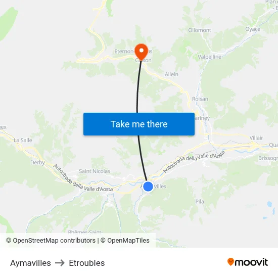 Aymavilles to Etroubles map