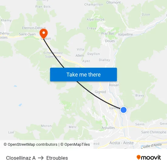 Closellinaz A to Etroubles map