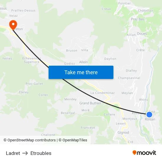 Ladret to Etroubles map