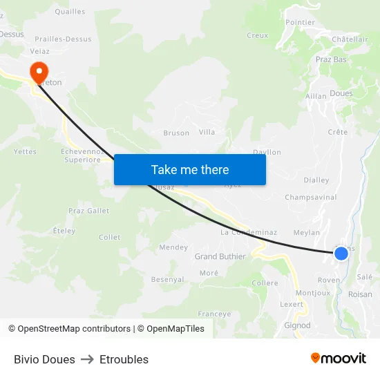 Doues Junction to Etroubles map