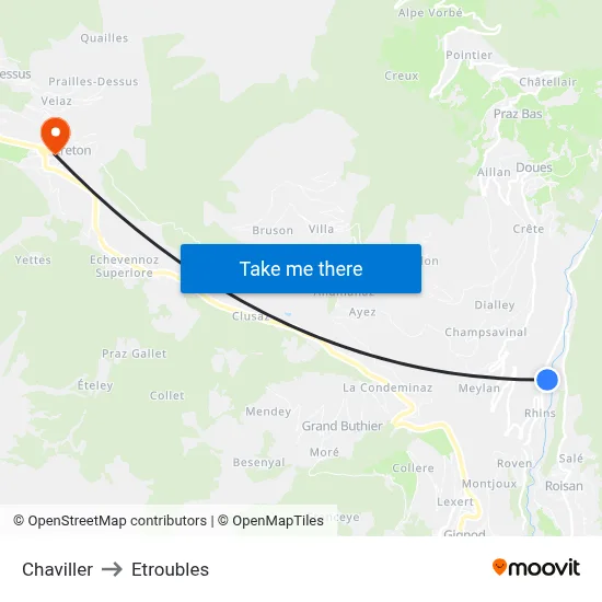 Chaviller to Etroubles map