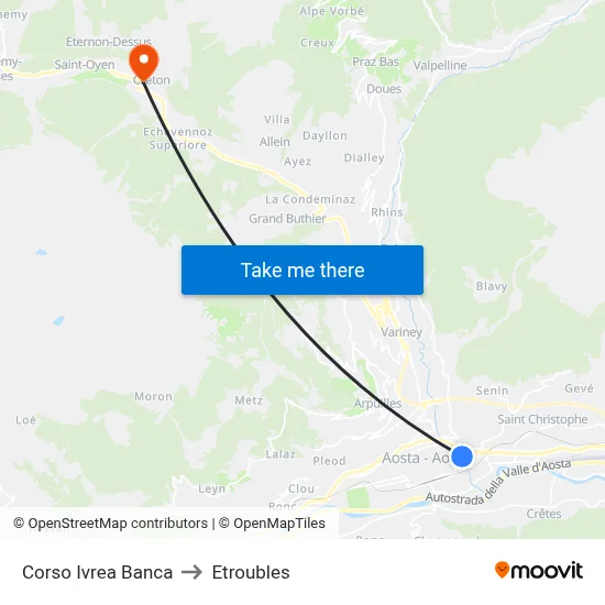 Ivrea Course Bank to Etroubles map