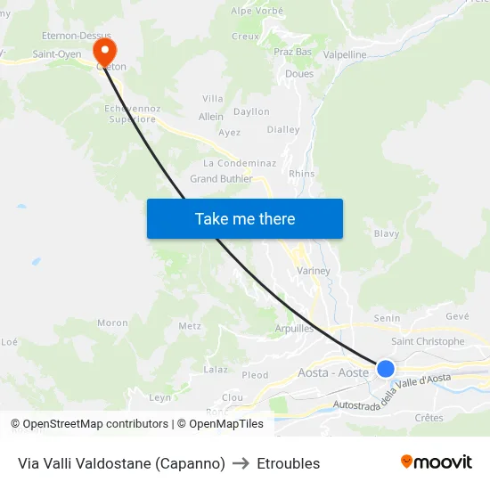 Aosta Valley Street (Shelter) to Etroubles map