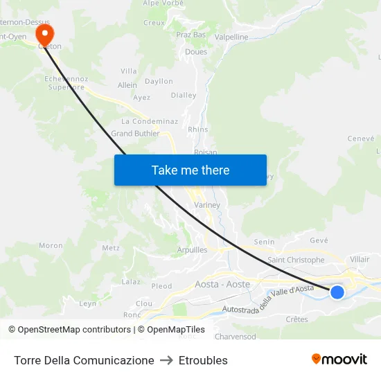 Communication Tower to Etroubles map