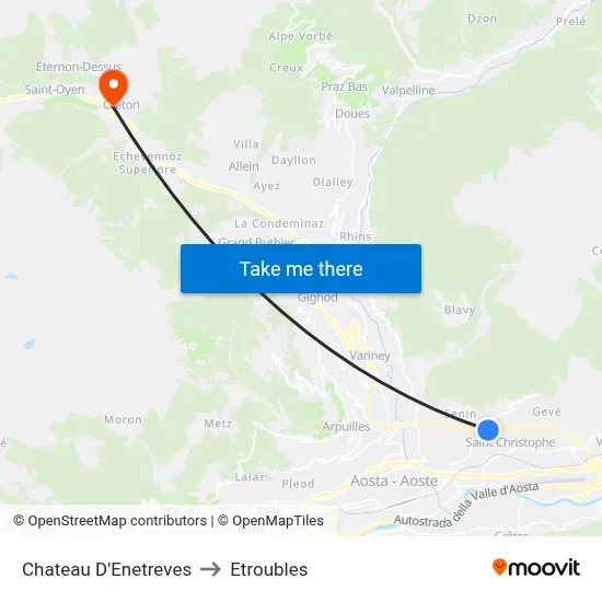 Chateau D'Enetreves to Etroubles map