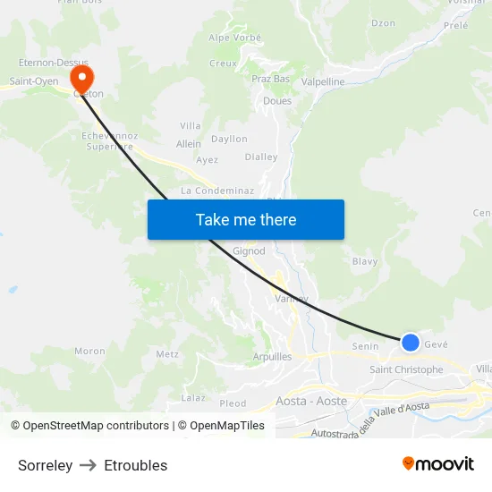 Sorreley to Etroubles map