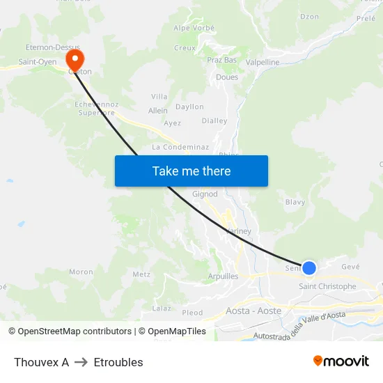 Thouvex A to Etroubles map