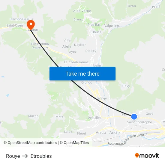 Rouye to Etroubles map