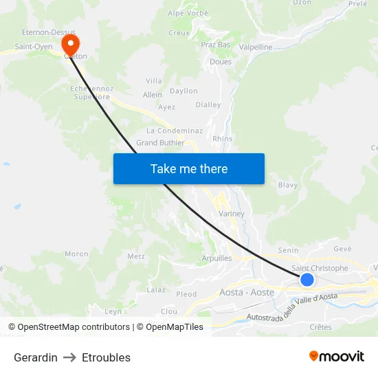 Gerardin to Etroubles map