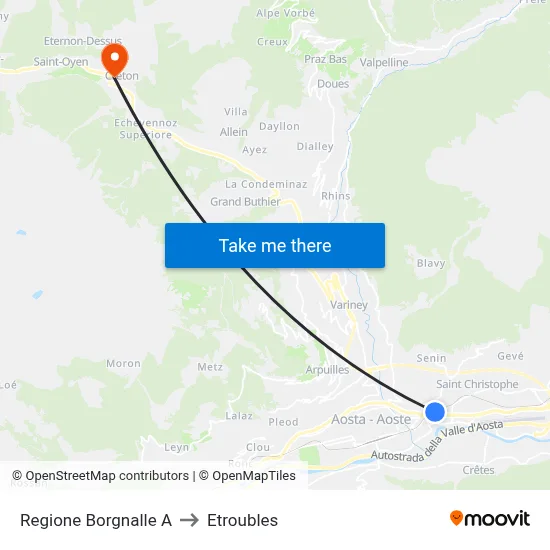 Borgnalle Region A to Etroubles map