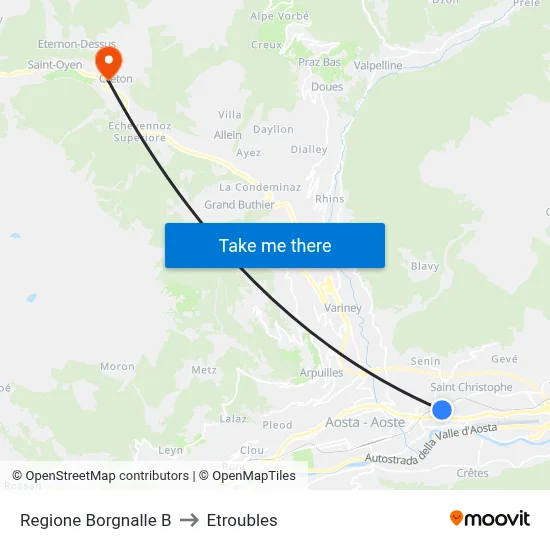 Borgnalle Region B to Etroubles map