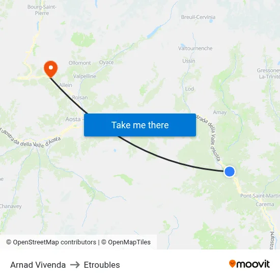 Arnad Vivenda to Etroubles map