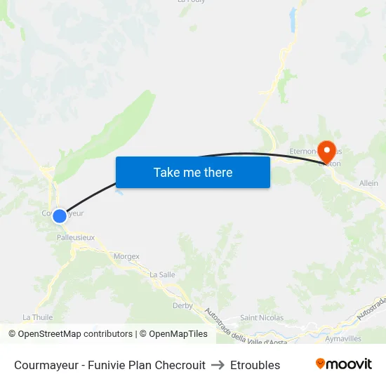 Courmayeur - Plan Checrouit Cable Cars to Etroubles map