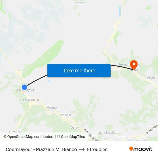 Courmayeur - Mont Blanc Square to Etroubles map