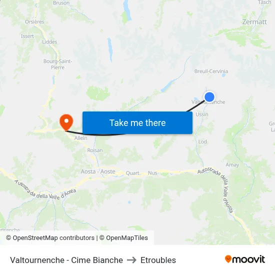 Valtournenche - White Peaks to Etroubles map