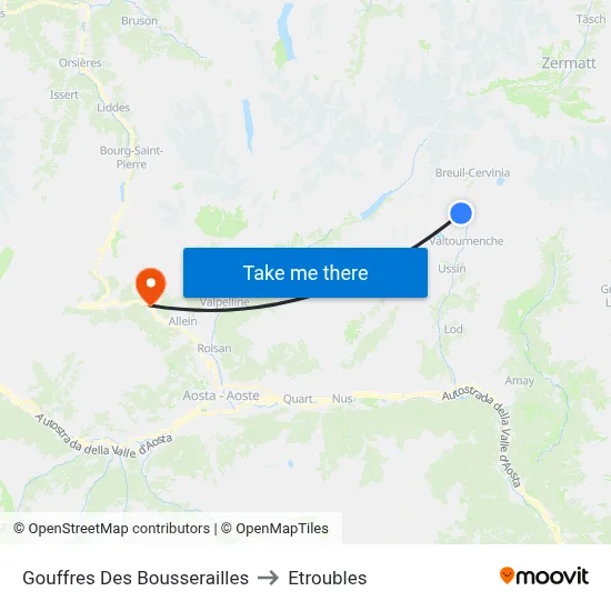 Bousserailles Gorge to Etroubles map