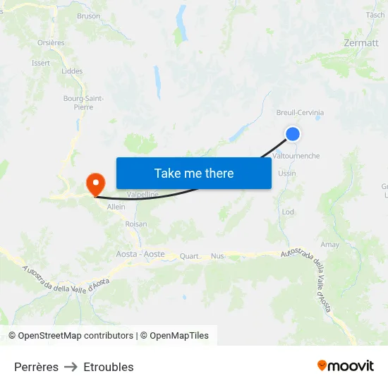 Perrères to Etroubles map