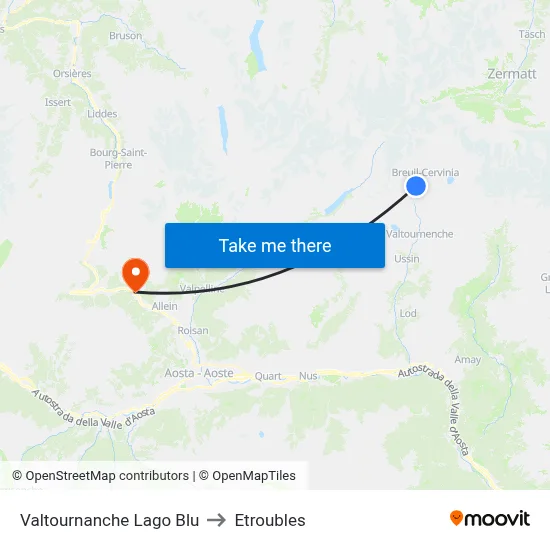 Valtournanche Blue Lake to Etroubles map
