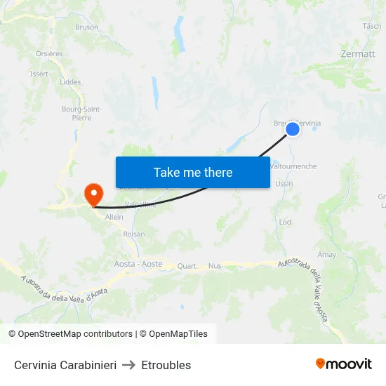 Cervinia Carabinieri to Etroubles map