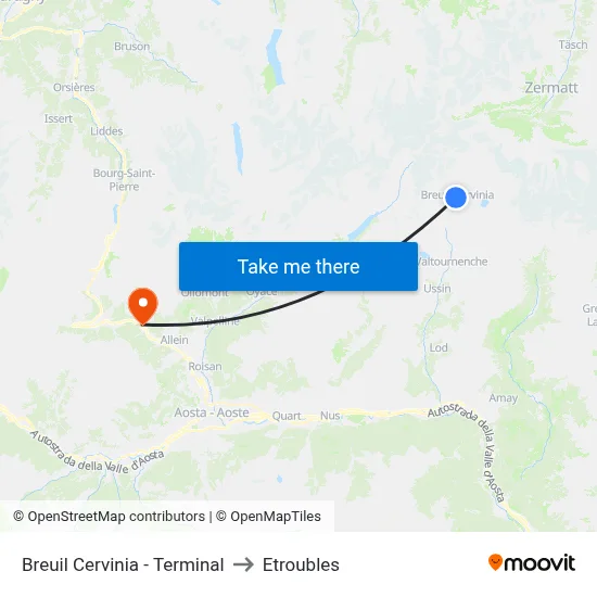 Breuil Cervinia - Terminal to Etroubles map