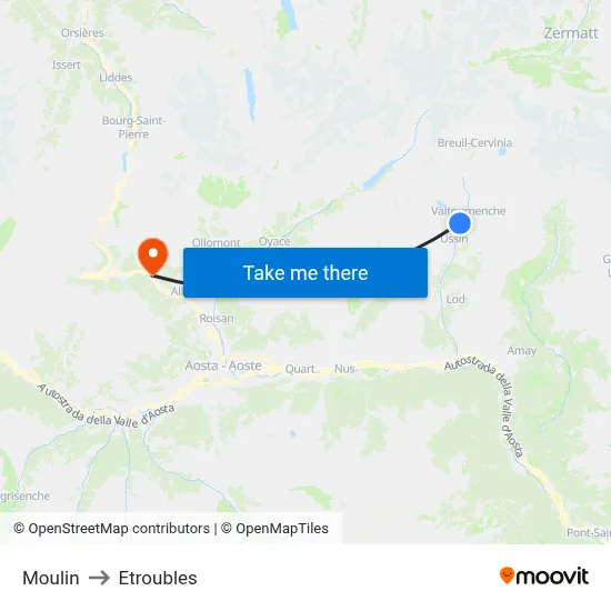 Moulin to Etroubles map